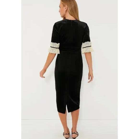 NEW Tuckernuck Black Velvet Odette Midi Dress Size Medium 3/4 Sleeve Elegant - Picture 3 of 9